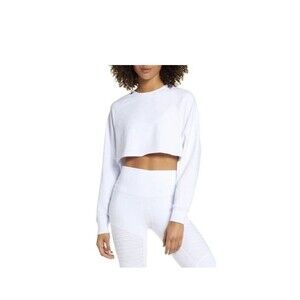 Alo Yoga Womens White Pullover Cropped Sweatshirt Sz Large